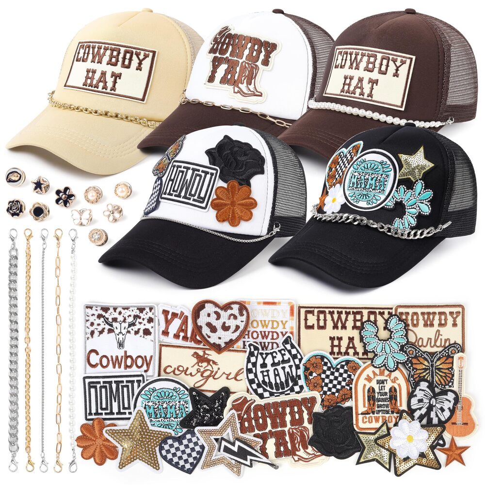 2130 Customizable Cowboy Hat 5-Pack: Western Snapback Trucker Hat DIY Kit